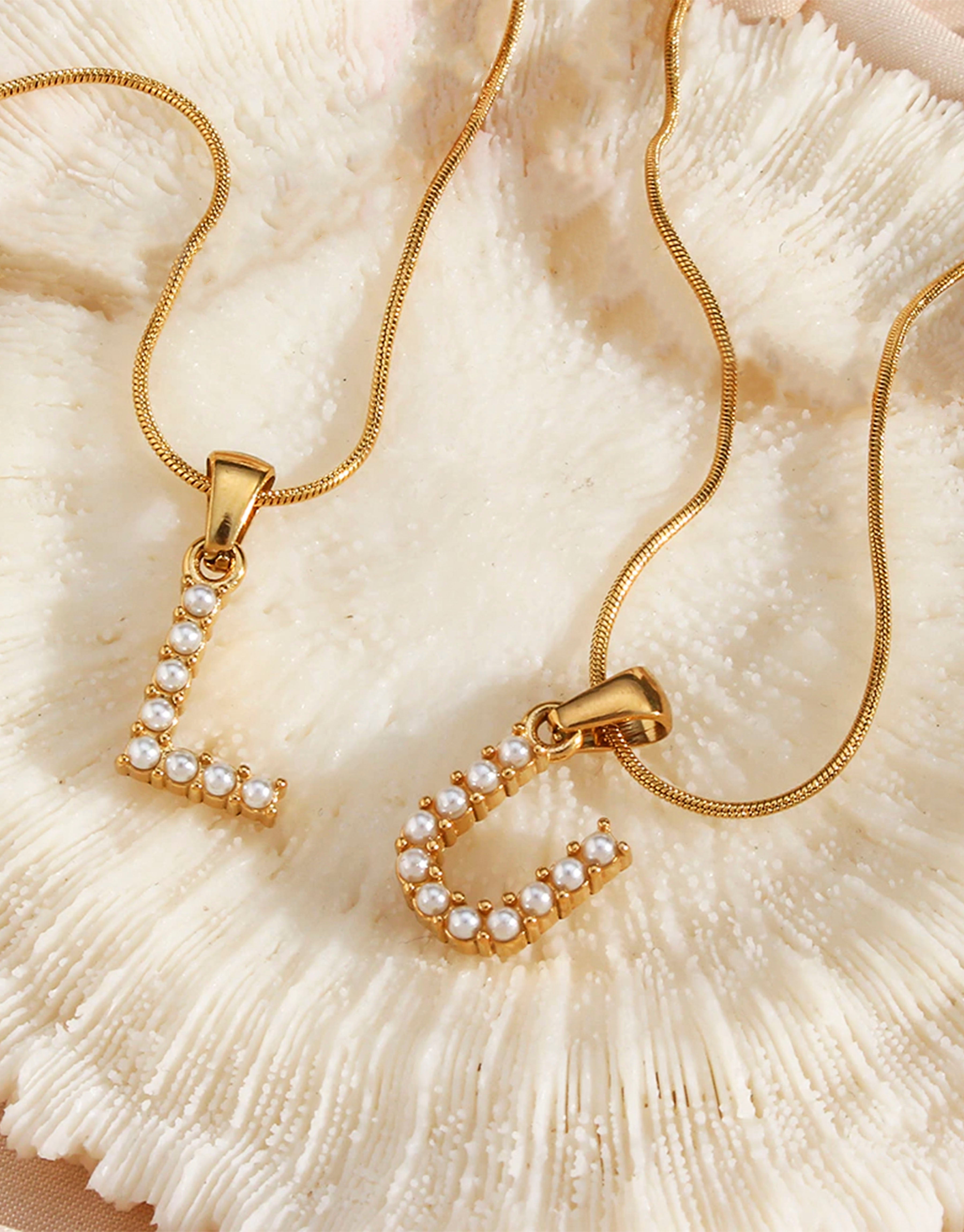 Elegant 18K Gold Plated Letter L & U Pearl Necklace