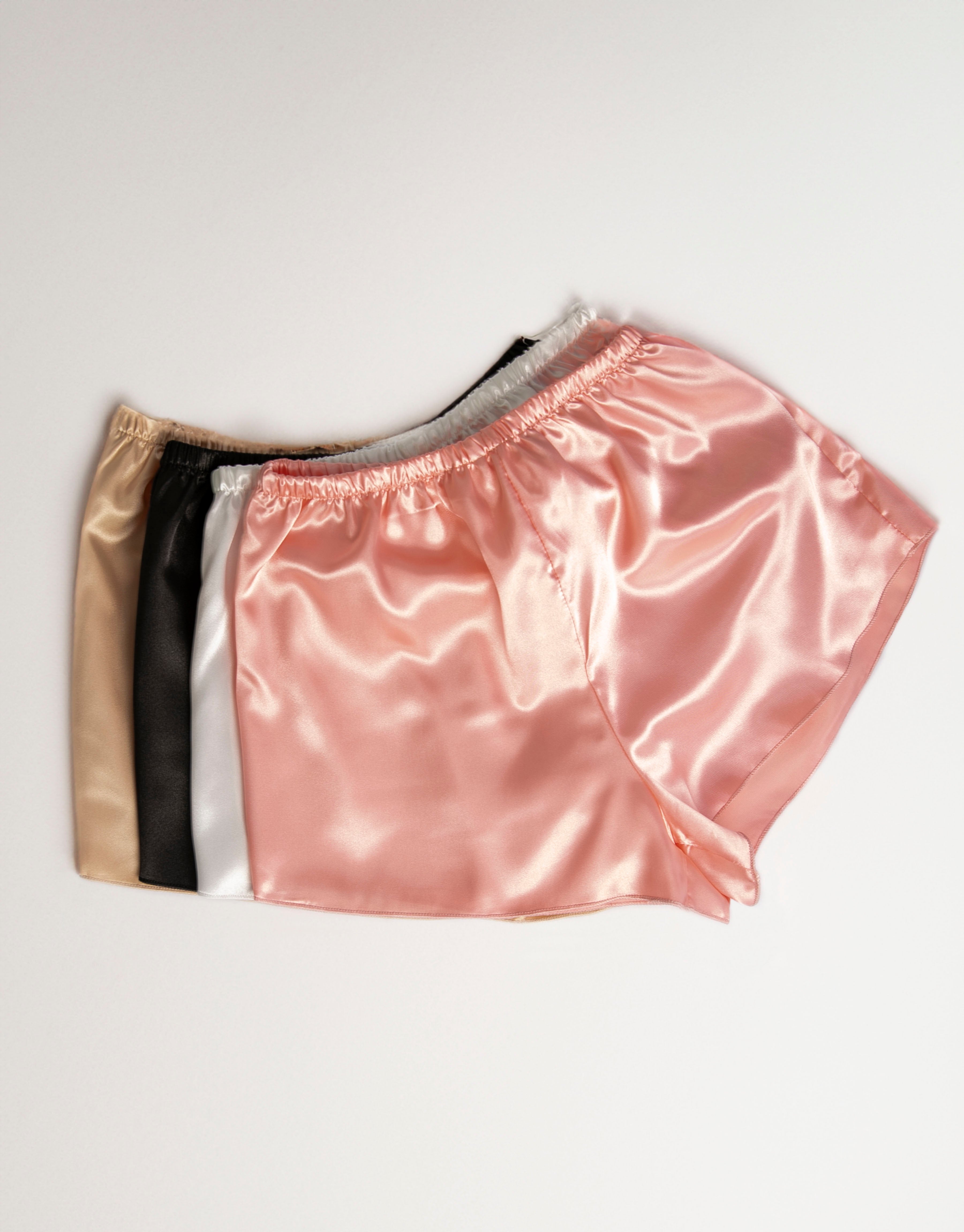 Luxe Satin Shorts - Pink, White, Champagne and Black