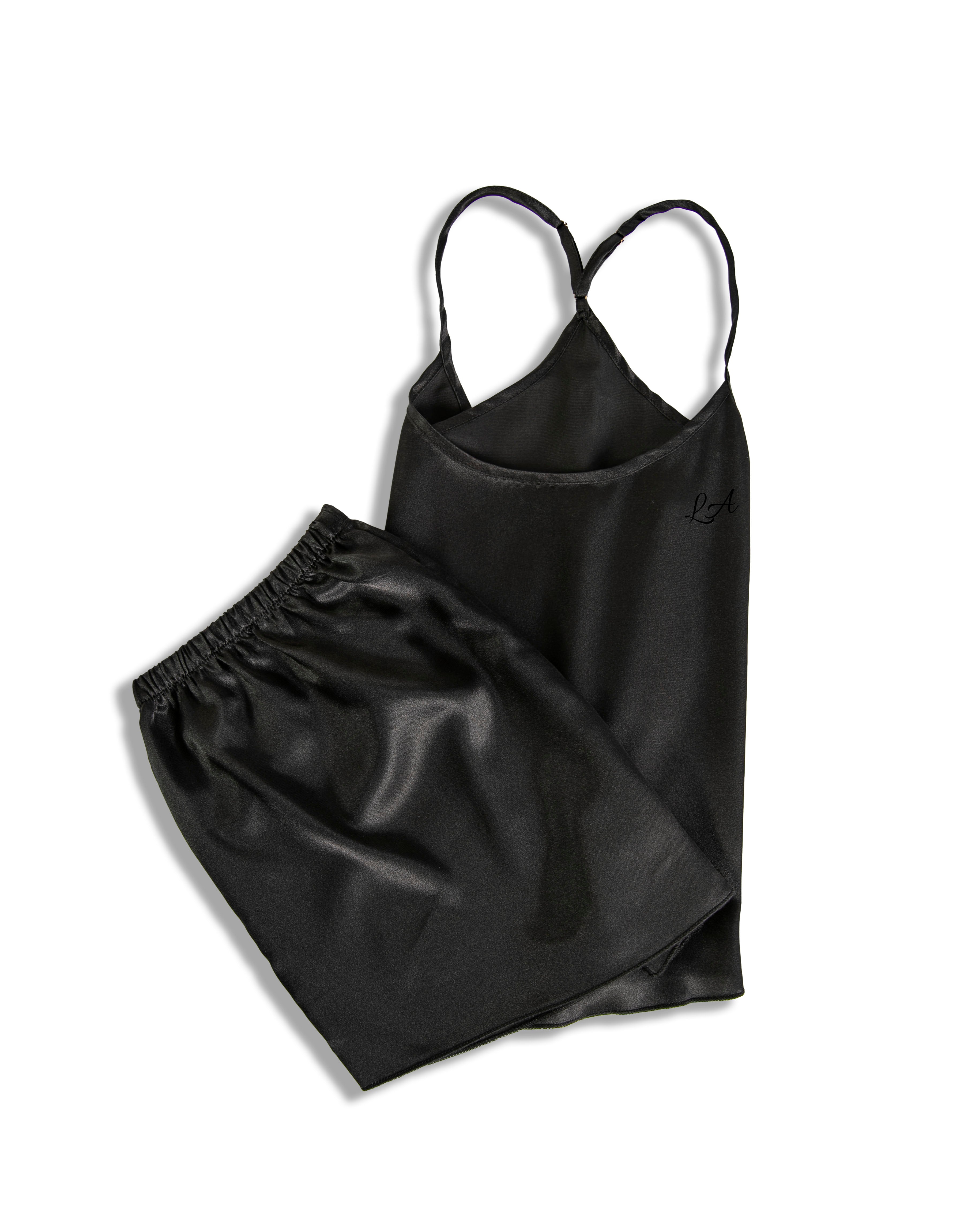 Luxe Satin Camisole Set - Black - Customised