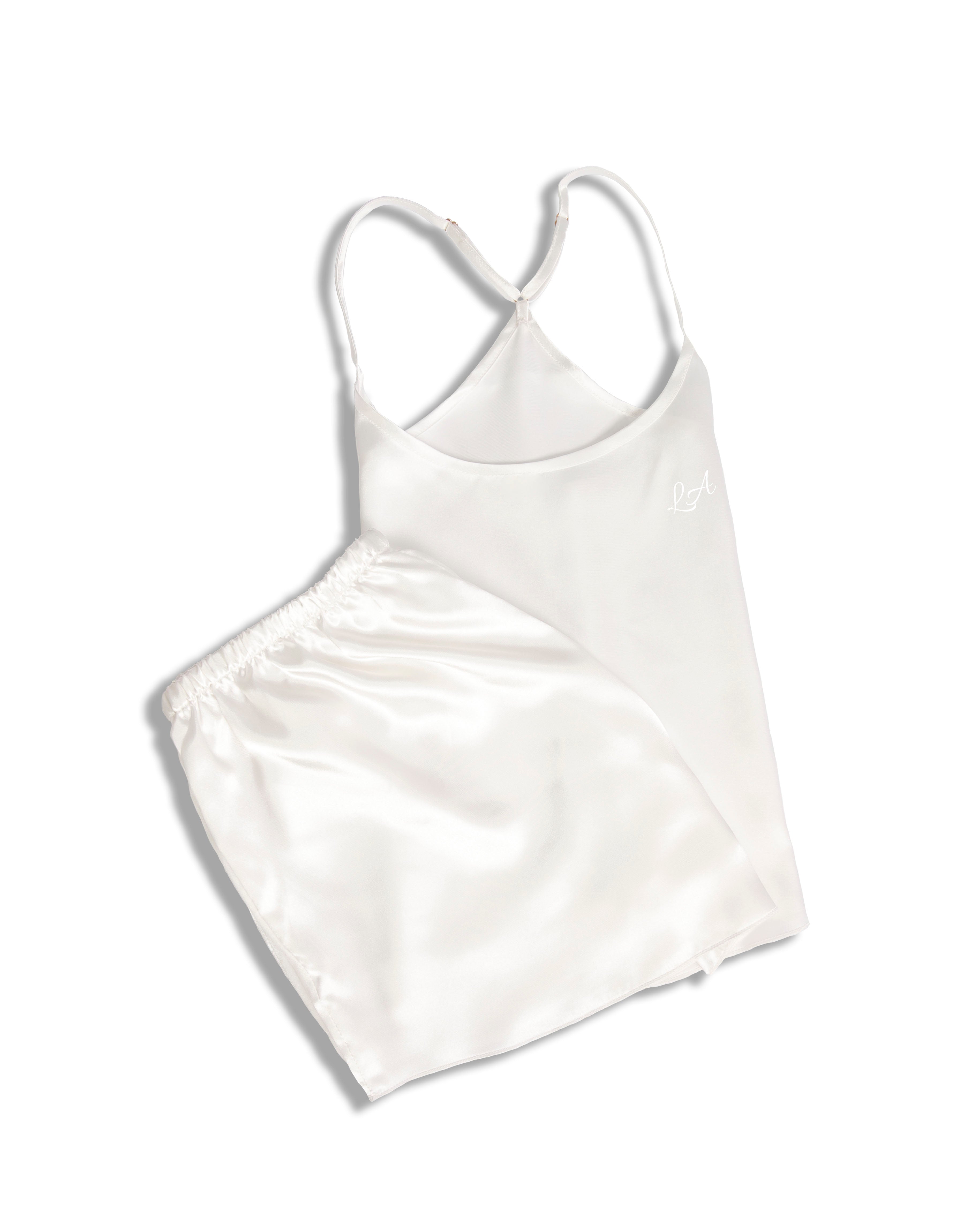 Luxe Satin Camisole Set - White - Customised