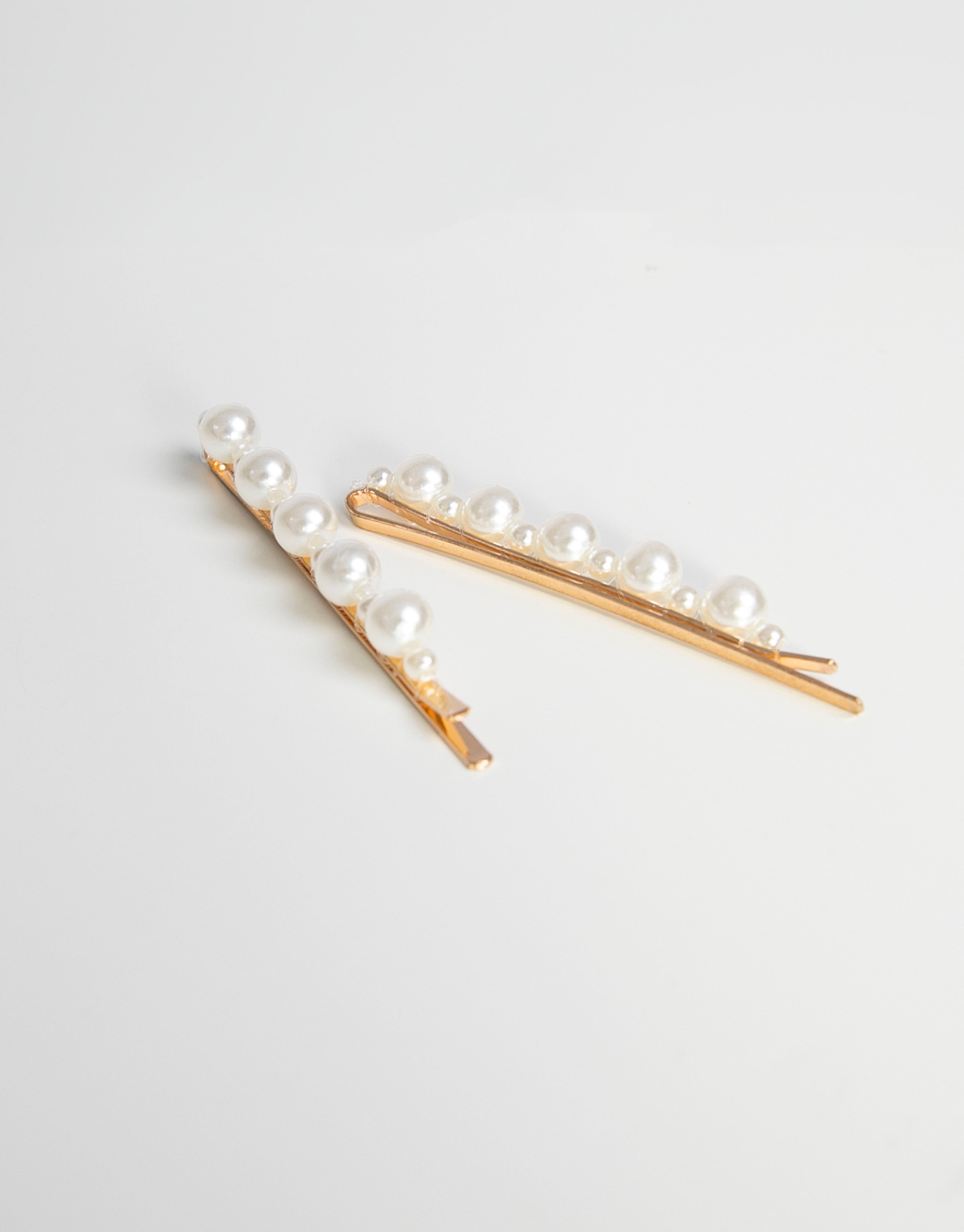 23Dreams Gold Pearl Hair Clip Set of 2 - Timeless Elegance with Alternating Pearls - side by side