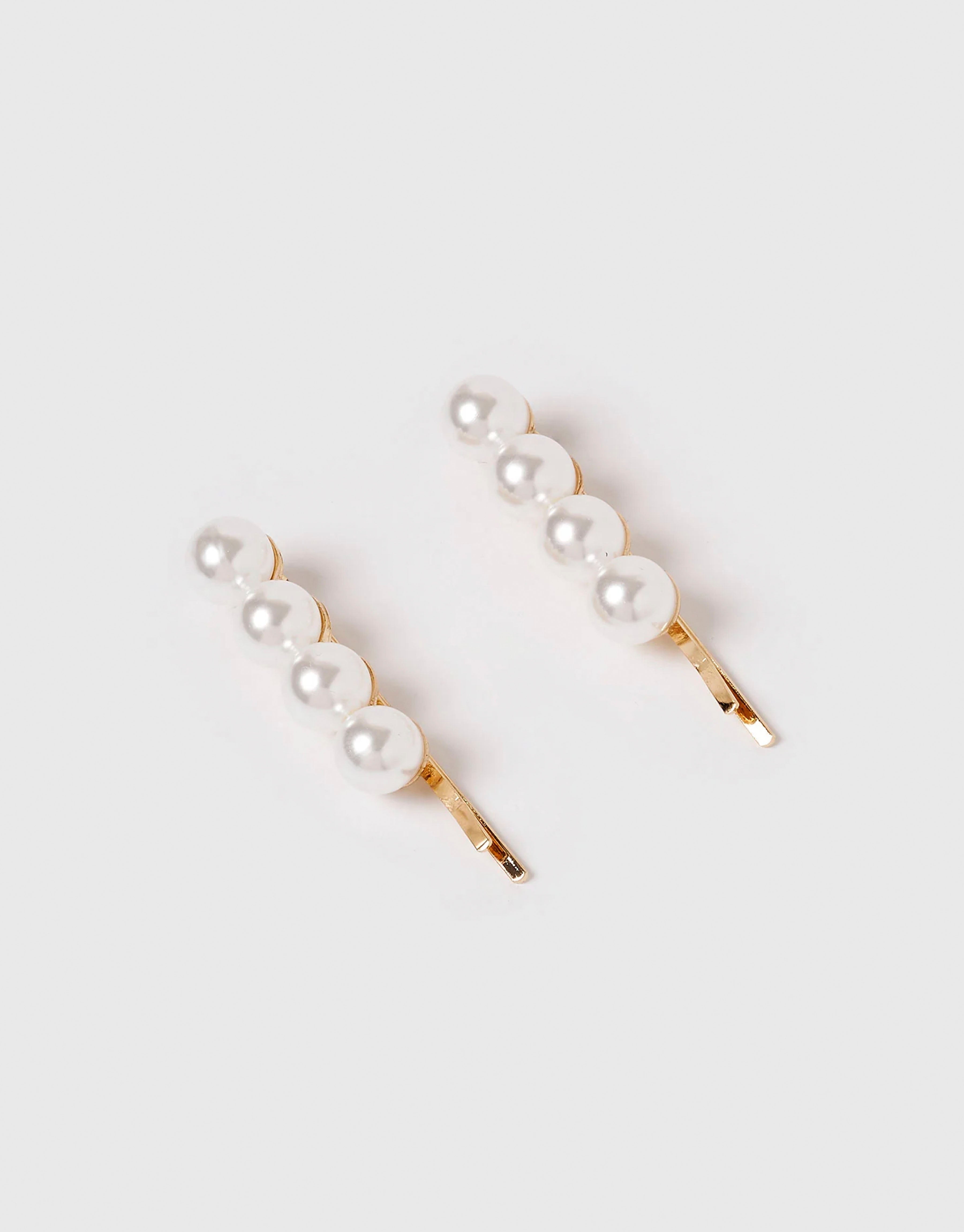 23Dreams White Pearls Gold Hair Pin Set pf 2 - side by side