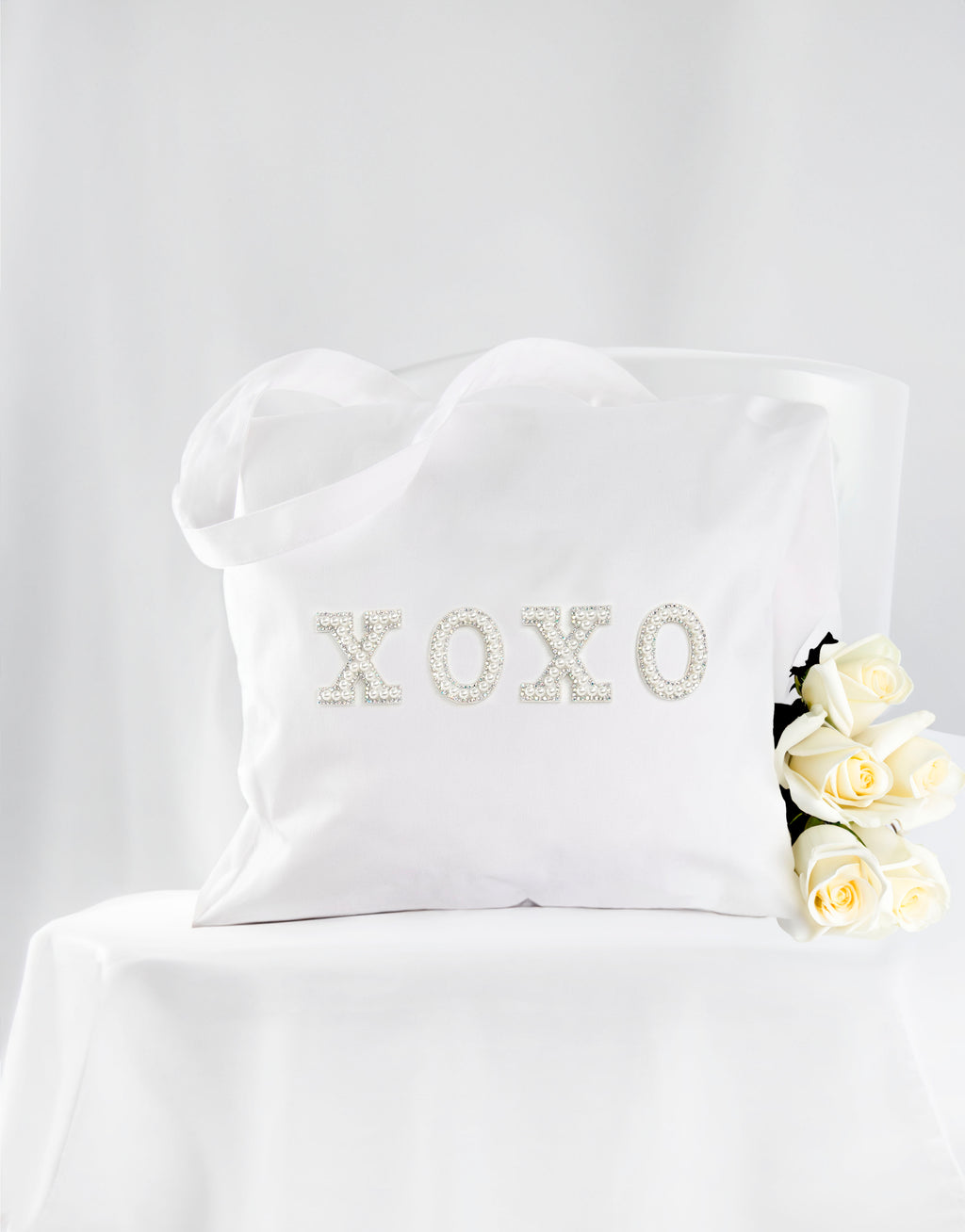 23Dreams Bridal Pearled Party Tote Bag - Customised with "XOXO" rhinestone and pearls iron-on letters