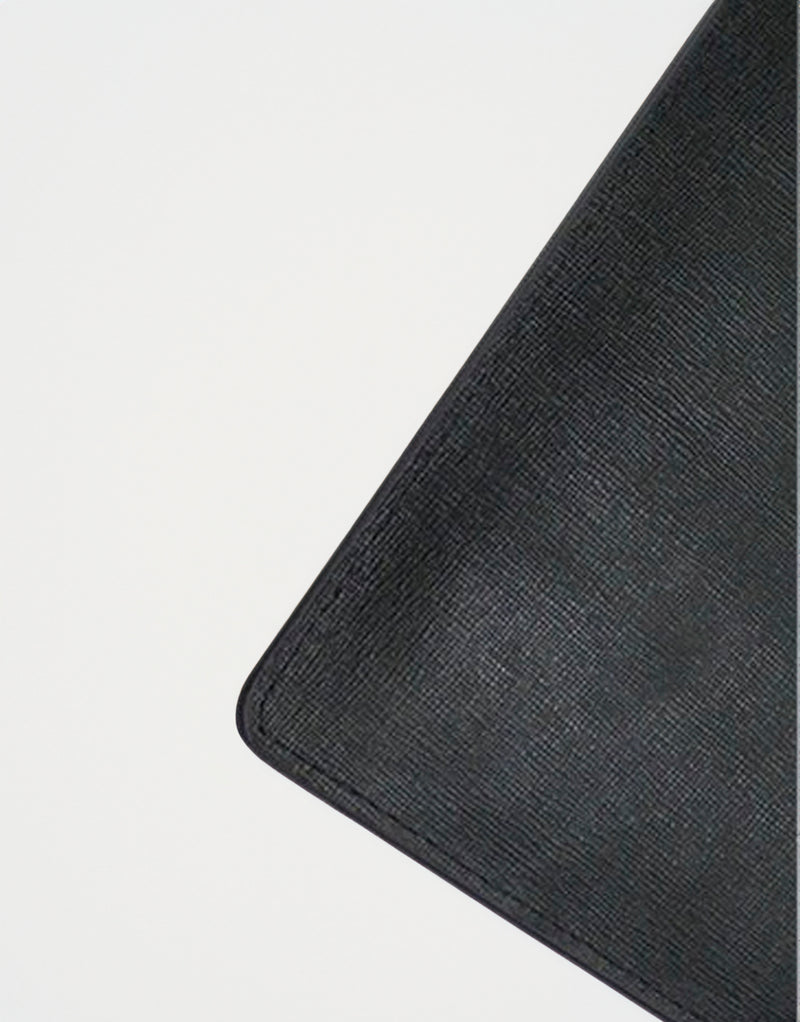 Saffiano Leather Zipper Clutch - Durable and Elegant - Black - Close up leather details
