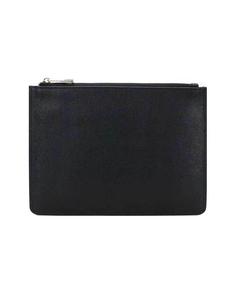Saffiano Leather Zipper Clutch - Durable and Elegant - Black