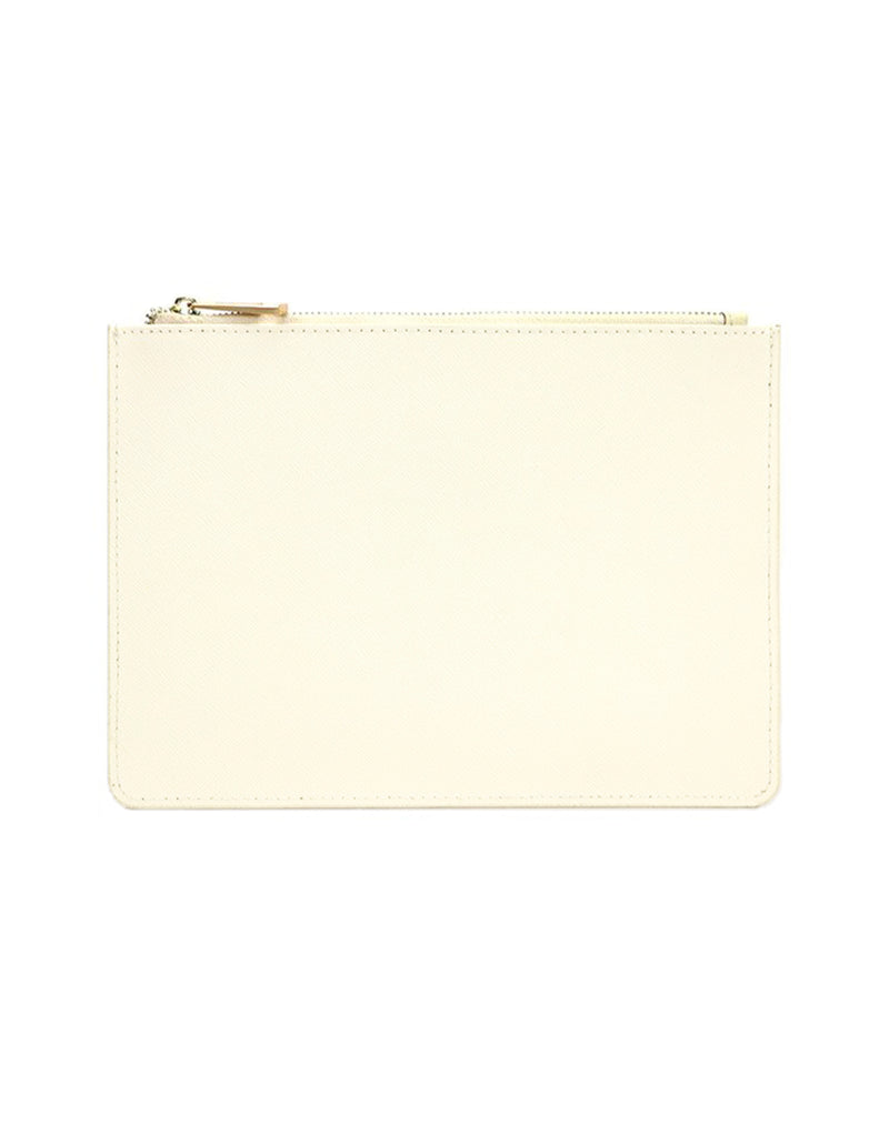 Saffiano Leather Zipper Clutch - Durable and Elegant - Creme