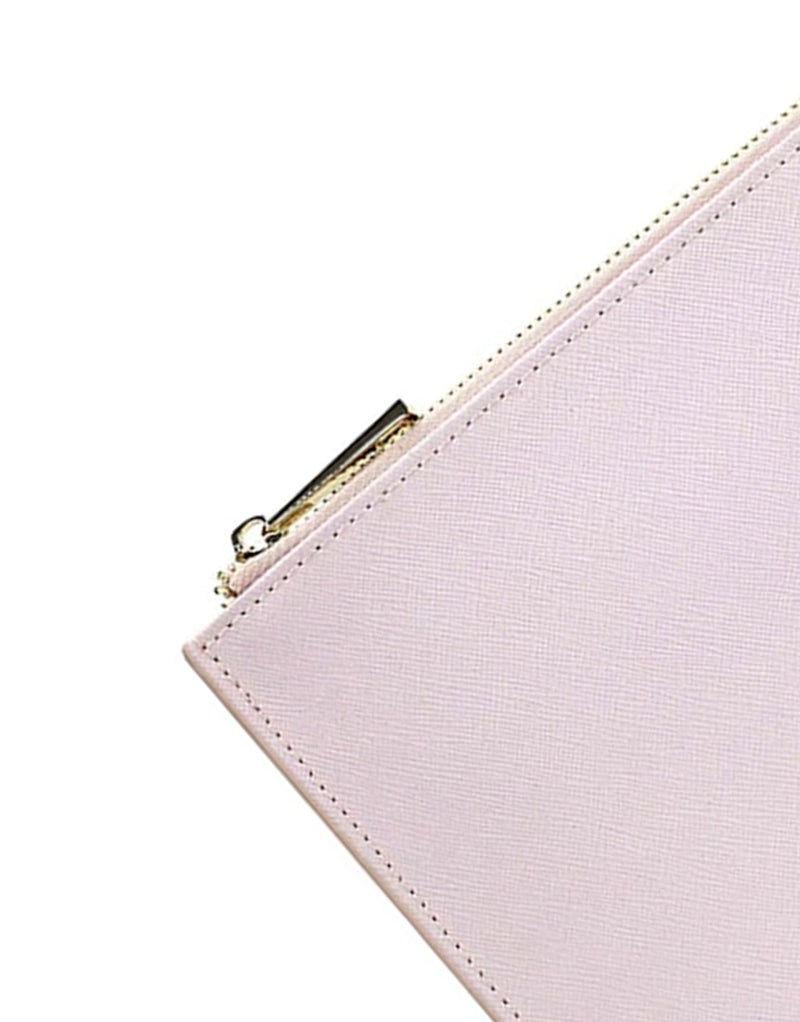 Saffiano Leather Zipper Clutch - Durable and Elegant - Light Pink - Gold hardware