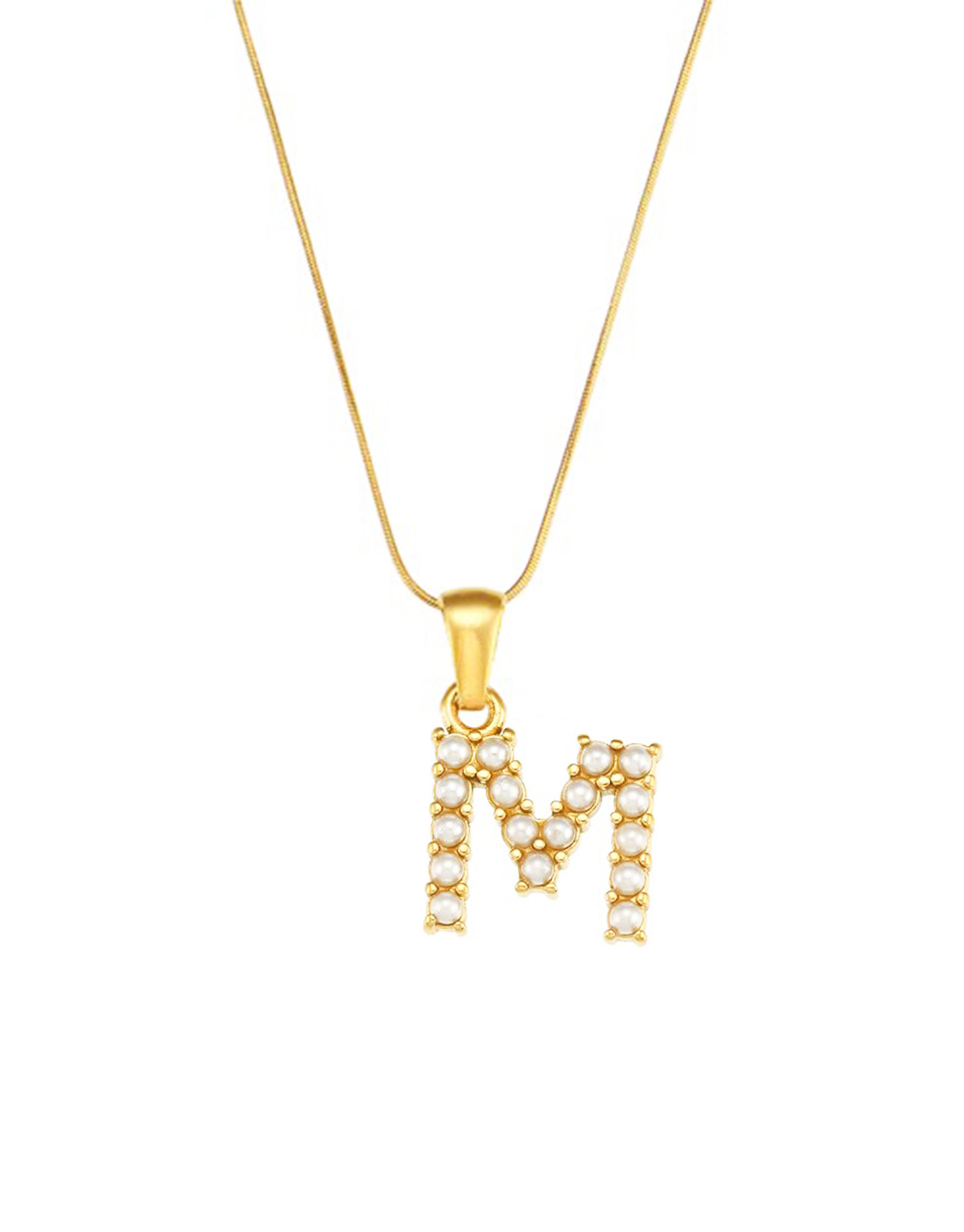 Elegant 18K Gold Plated Letter M Pearl Necklace