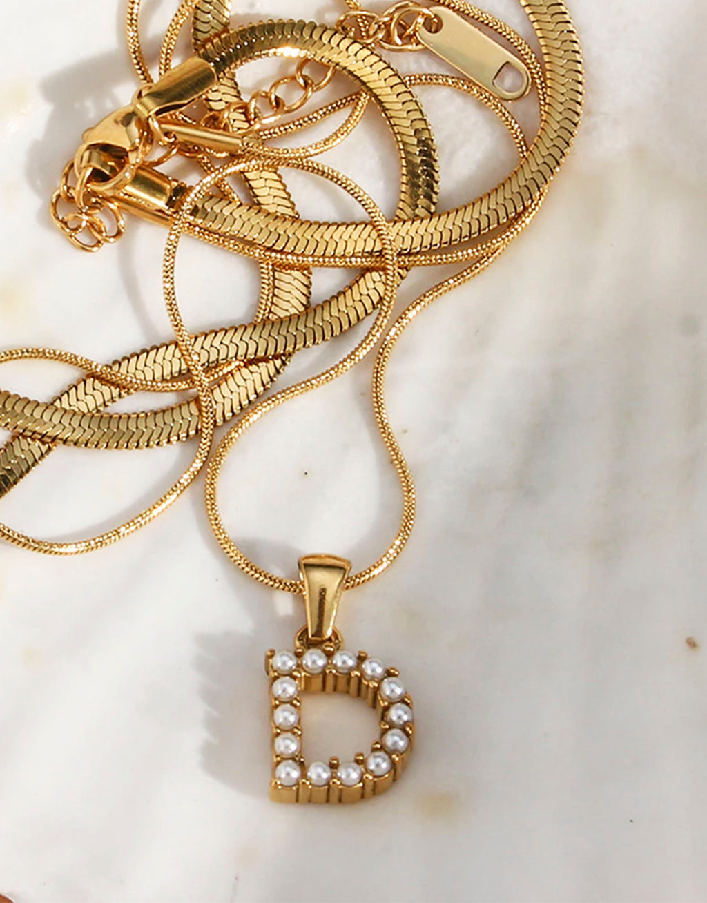 Elegant 18K Gold Plated Letter D Pearl Necklace