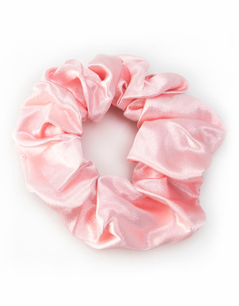 Satin Pink Scrunchie - Hair accessory for top knots and high ponytails.