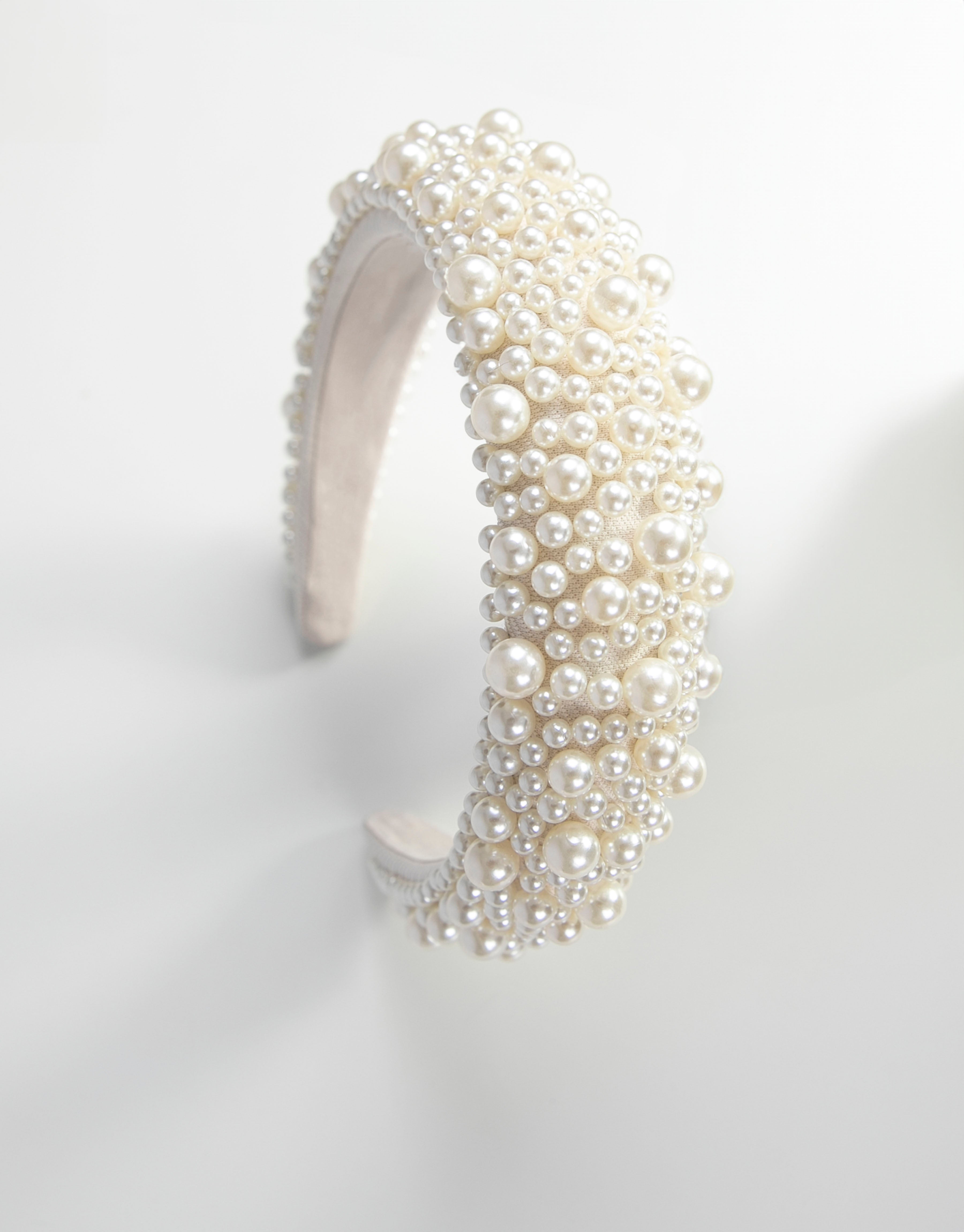 23Dreams White Pearled Headband - head view