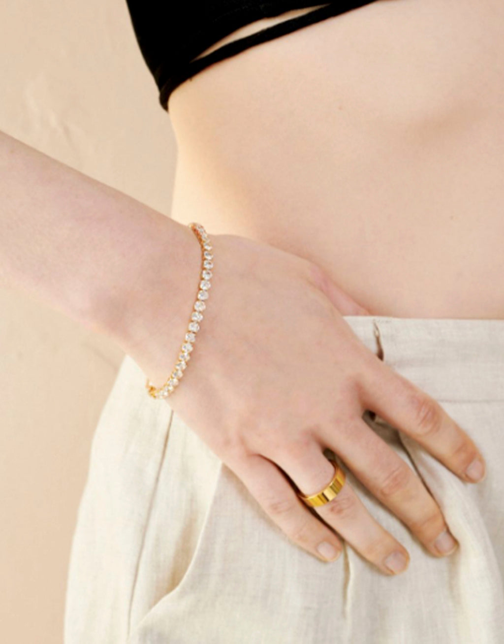 Tennis Diamante 18K Gold Plate Bracelet