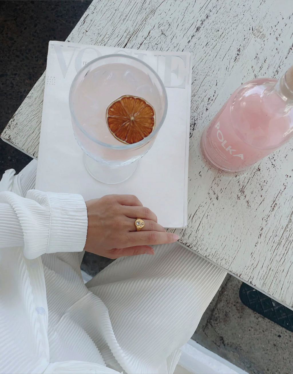 Botanical spirit garnished with dehydrated fruit